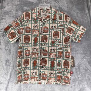 Howler Bros Shirt Mens small Tiki Tatsu-Ya Hawaiian Aloha Button Cotton Tropical